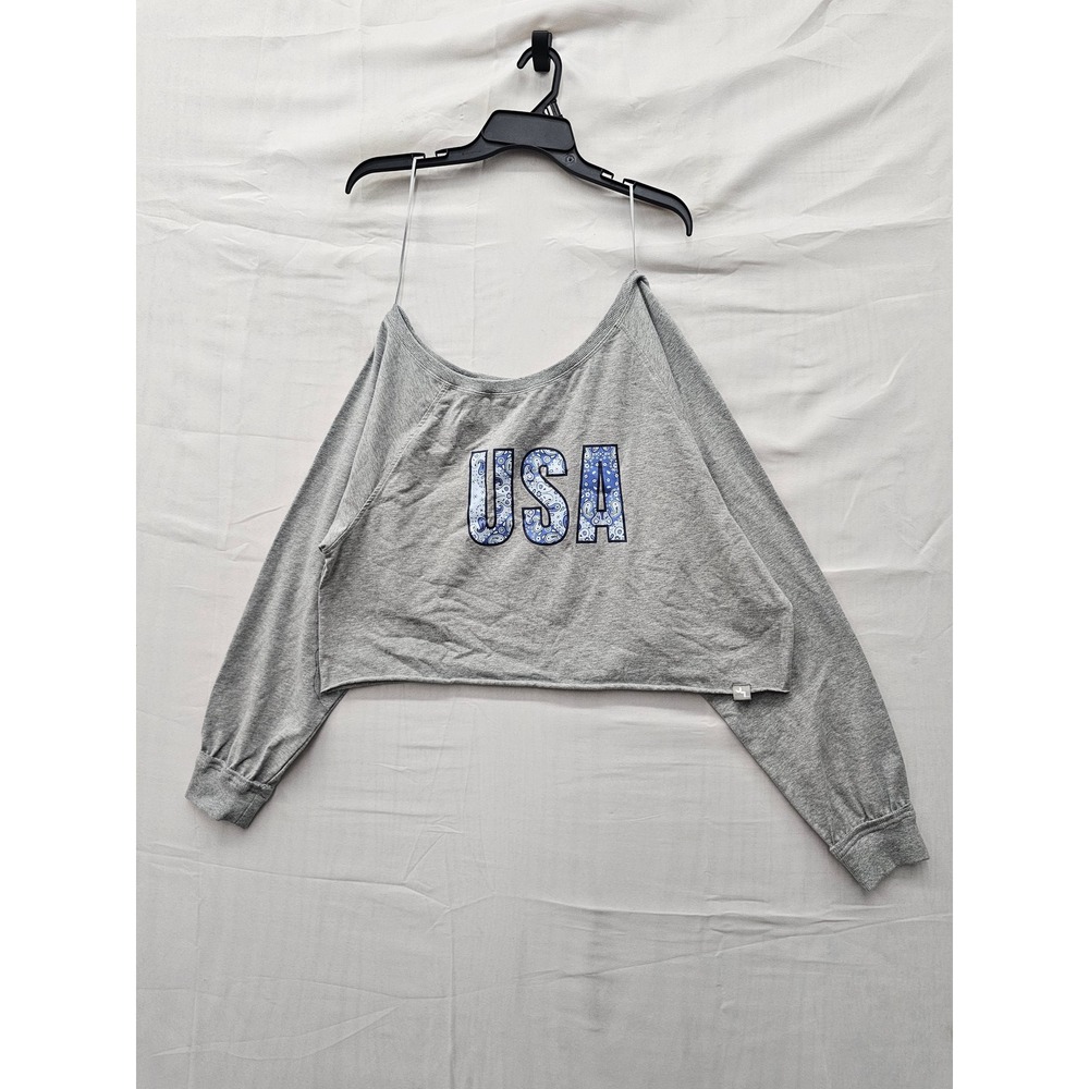 JoyLab Womens USA Graphic Cropped Sweatshirt Gray Cotton Blend Size Medium